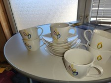 6er Set Kaffeeservice - Kaffeetasse- modernes Design - eckige Untertassen