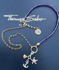 Thomas Sabo Perlenkette Vergoldet & Muschel Anker Seestern Charm Anhänger Neu