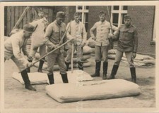 Foto, Arbeitsmann übt Umgang mit Dreschflegel, VL(80045)