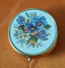 Pillendose, rund, Metall, mit 3 Fächern, D: 4,5 cm, Porzellandeckel, Blumen