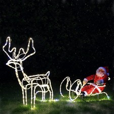 210cm LED Rentier Schlitten mit Weihnachtsmann Santa 432 /72 Funkel Flash LEDs