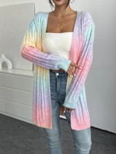 Strickjacke mit Zopfmuster in Farbverlauf, eleganter, Weste offen, Sommer, bunt