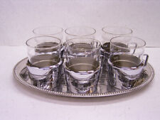 6 TEEGLÄSER: JENAER GLAS (ESTUR) & TEEGLASHALTER & TABLETT; VERCHROMT / VINTAGE