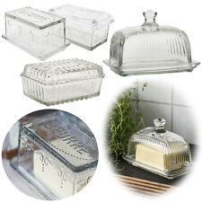 Vintage Glas Butterdose 2tlg