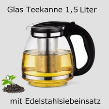 Teekanne Glas 1,5 Liter mit Edelstahl Siebeinsatz und Deckel Teezubereiter