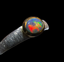 Schwarzopal Rote Blitze Ring in Silber mit vergoldeter Fassung