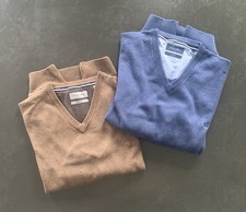2x Christian Berg Pullover Sweatshirt Pauli V-Neck Baumwolle Blau + Braun XL