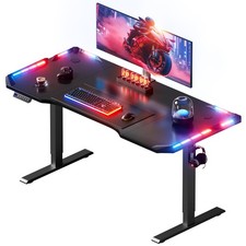 Höhenverstellbarer Schreibtisch, Gaming Tisch mit LED, Elektrischer Schreibtisch