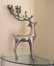 Deko Hirsch Silber Metall Kerzenhalter Advent Tierfigur Jagd  großer Hirsch Reh