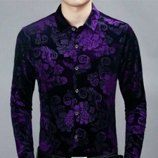 Herren samt Hemd Blumen Bluse