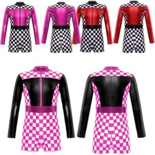 DE Kinder Mädchen Tanztrikots Reißverschluss Hinten Rennfahrer Patchwork Shorts