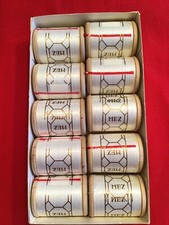 10 Holzgarnrollen Nähgarn MEZ Cordonnet Waage Weiß  Original Dose Rarität (31)