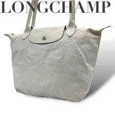 Longchamp Schultertasche Tote Bag aus weiß Leder Damen Handtasche Henkel