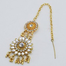 Tikka Gold Strass Weiß Stirnschmuck Bollywood  Brautschmuck Indien Bollywood