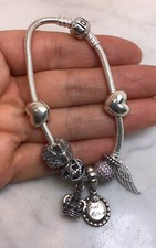 PANDORA Sterling Silber 8 Charms Armband Herz Krone Geschenkbox Großmutter