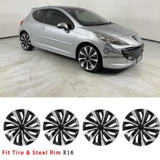 4er 16" Radkappen Radzierblenden Kunststoff Schwarz/Silber Für Peugeot 207 208