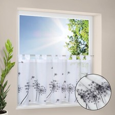 Scheibengardine weiß mit Pusteblumen und Schlaufen 145cm x 50cm PORTO