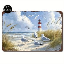 Blechschild Leuchtturm Strand