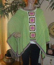 ✅ Hippie Boho-Poncho Cape Cardigan Lagenlook-Überwurf CURVY Granny Square grün