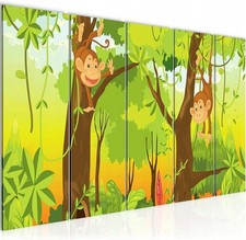 Runa Art Wandbild XXL Tiere Dschungel Spielzimmer Baby 200 x 80 cm Bunt 5 Teilig