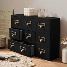  9 Schubladen Holz Box Apothekerschrank Schreibtisch Organizer schwarz gebeizt 