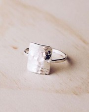 Stilvoll 925 Solid Sterling Silber Viereck Gehämmerte Ring Band Unisex Schmuck