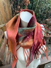 UNIKAT NEU Handarbeit Schal Filzschal Stola Merinowolle SEIDE weich warm bunt