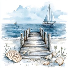 Wandbild Segelboot Bootssteg