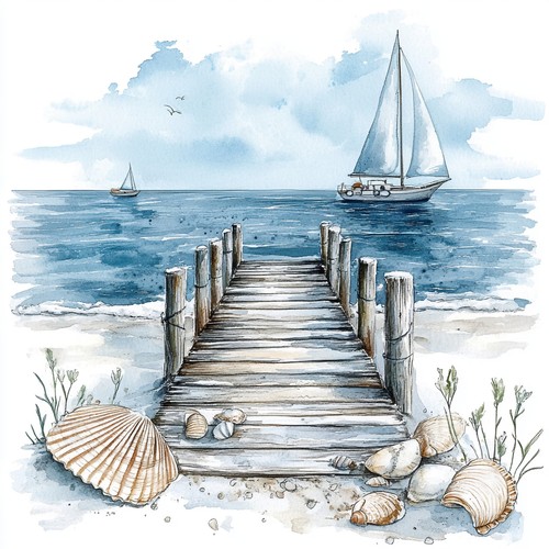 Wandbild segelboot bootssteg - segelboot,