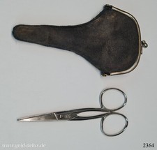 Stickschere im Leder Etui 19. Jh. Monogramm "R"