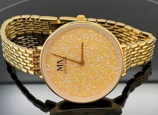 FLACHE DAMEN UHR  IP GOLD MIT GLITTER / GLITZER ZIFFERBLATT  # SCHMUCKJAGD