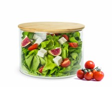 Glasschale mit Holzdeckel Salatschale Buchenholz 20cm Schale Schüssel Glasdose