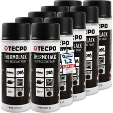 TECPO AUSPUFFLACK 800°C THERMOLACK 10x400ml OFENLACK HITZEBESTÄNDIG SCHWARZ MATT