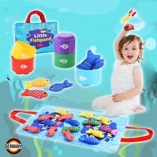 Montessori Stoff Angelspiel mit 5 Baby Stapelbechern & 15Fischen 6 bis 12 Monate