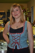  Damen Teenager Bayrisch Trachtenbluse Mieder Bluse Hemd Blau Ärmellos Baumwolle