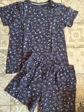 Shorty Pyiama kurzer Schlafanzug Sommer Junge Palmen blau GR.158/152