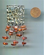 Alte  Art Deco  Brosche       Silber  mit Bernsteinanhänger