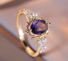 Vintage Prinzessin Ring 18K Gold Platiert Lila Amethyst Zirkonia Gr. 19 Damen