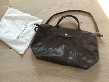 longchamp le pliage Leder Braun Ledertasche B:48 cm H:30 cm T: 16 cm weiße Nähte
