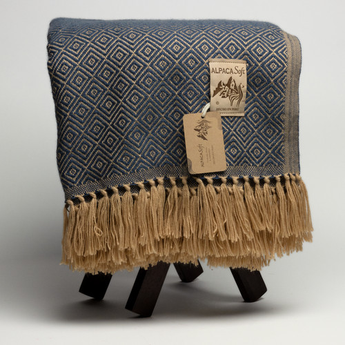 Alpaka wolldecke blau - alpaka,