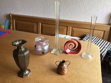 6 Vasen Konvolut,Kupfer Porzellan Glas Messing? Gebrauchspuren,aber Unbeschädigt