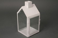 Laterne Haus Metall Windlicht Gartenlaterne m. Tür Scheiben weiß Dekoration 