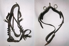 Antike Echtleder Pferde Fahrgeschirr Pferdegeschirr Leder/Messing  #6472