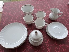 Kaffeegeschirr,3 Tassen, UntertassenTeller,Wunsiedel,Bavaria Porzellan,weiß silb