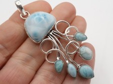 GJ69 GW 6x LARIMAR *SWING* #VERSPIELT SILBER-ANHÄNGER +KETTE / LEDER!