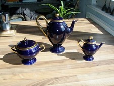 Vallauris Porzellan - Kaffeekanne - COBALT Blau-Gold - 1970