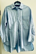 Zara Bluse Hemd Perlenstickerei Oversize Langarm  Hellblau Gr. XS