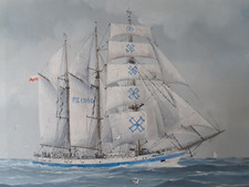 Marinemaler Klaus Roskamp, Dreimast-Barkentine Pogoria, original Ölgemälde
