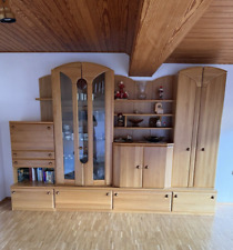 Schrankwand - Wohnwand Eiche Hell massiv Vitrine TV-Schrank 6 Schubladen