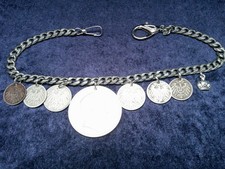 Taschenuhrkette, Uhrkette, Deutsches Reich, 6 Umlaufmünzen, silberfarben, fein